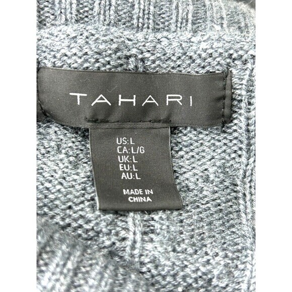 Tahari Women Size L Sweater Dress Storm Gray Cable Knit Cowl Neck Midi Sheath T3 - Picture 11 of 12
